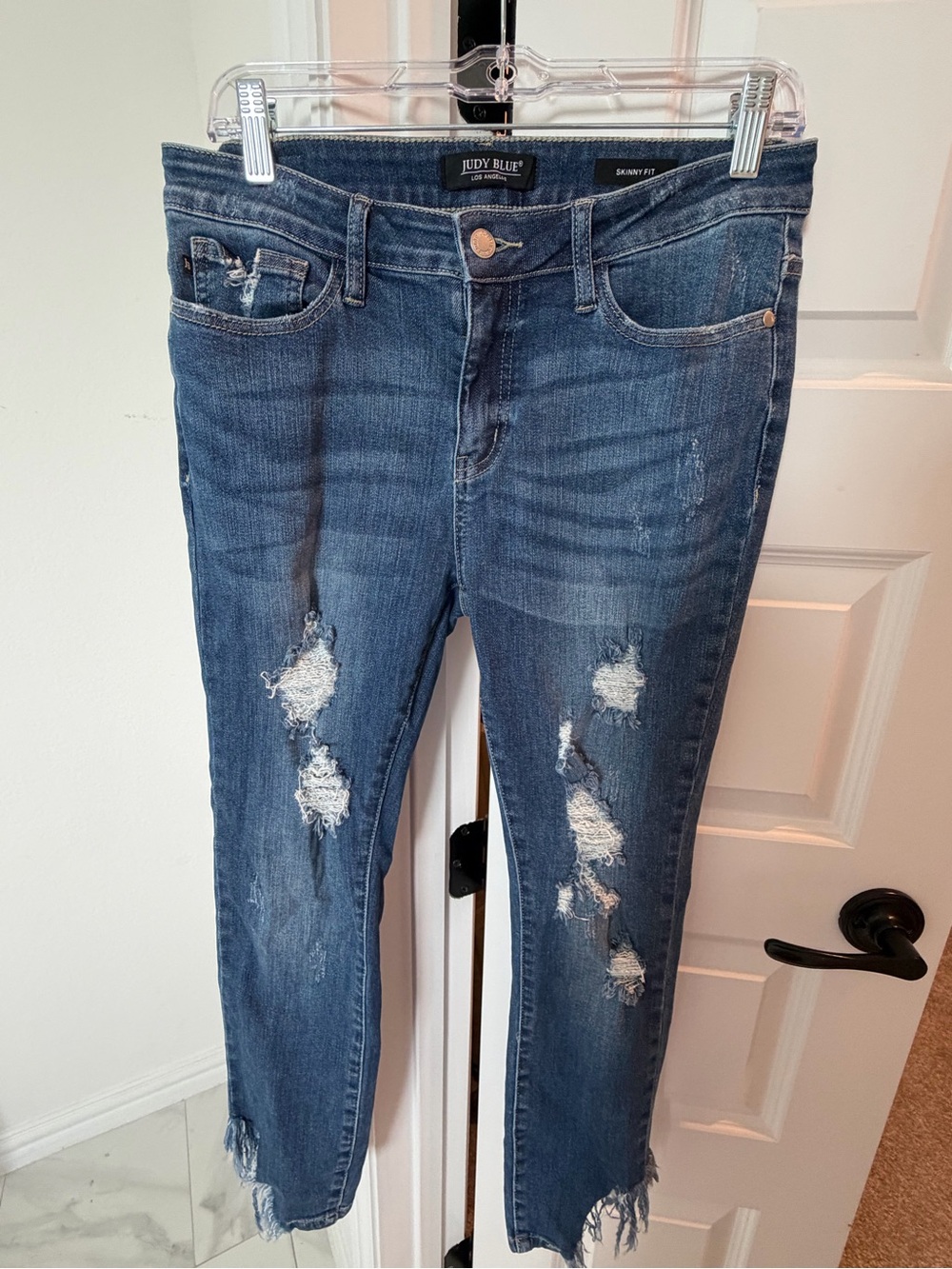 Judy Blue Women's Distressed Skinny Jeans - Dark Blue